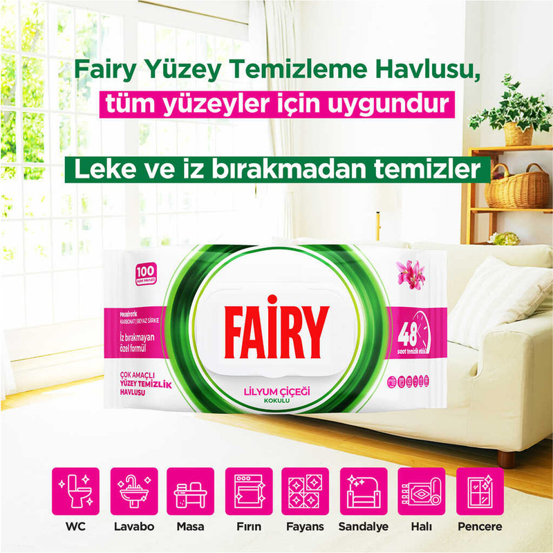 دستمال مرطوب فیری مدل Lilyum بسته 100 عددی