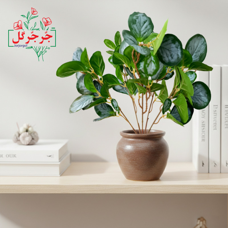 گل مصنوعی جُرجُرگل مدل بوته برگ قاشقی طرح برف و یخ