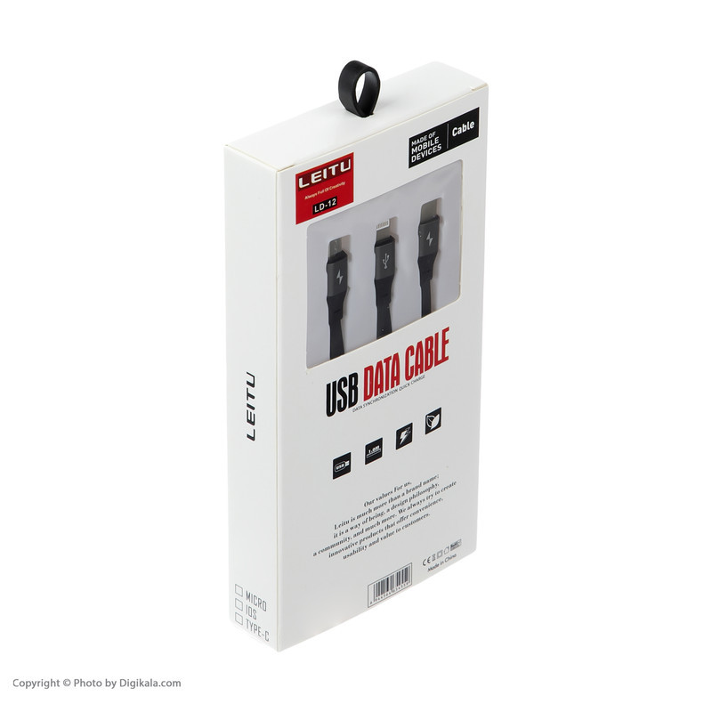 کابل تبدیل USB به لایتنینگUSB-CmicroUSB لیتو مدل LD-12 طول 1 متر