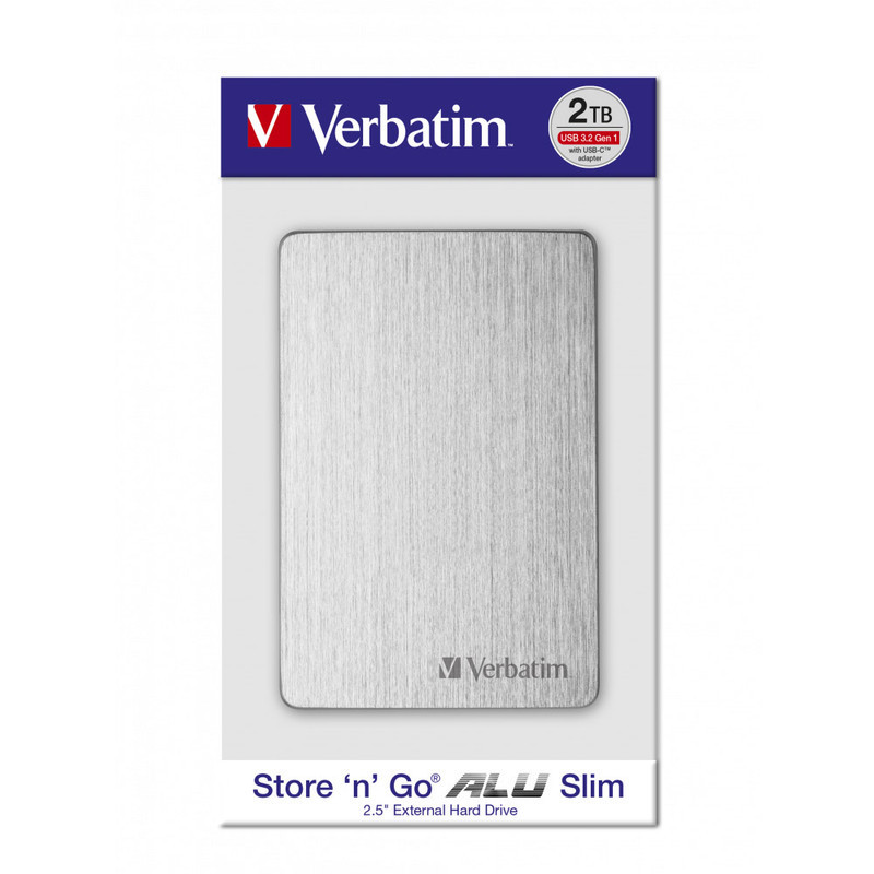 هارد اکسترنال ورباتیم مدل Store n Go ALU Slim ظرفیت دو ترابایت دارای رابط USB Type-A 3.2
