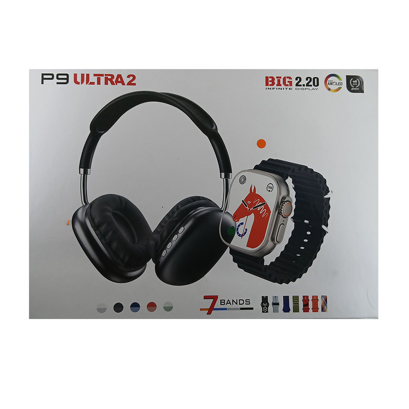 ساعت هوشمند مدل P9 Ultra2 pack با قابلیت کنترل موسیقی بند سیلیکونی به همراه هدفون