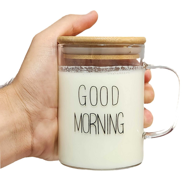 لیوان مدل Good morning درب دار