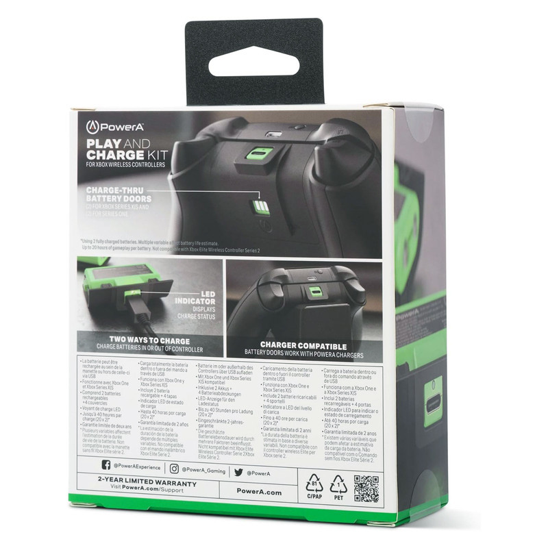 باتری قابل شارژ دسته بازی XBOX Series XS پاور ای مدل PowerA Play & Charge Kit مجموعه دو عددی