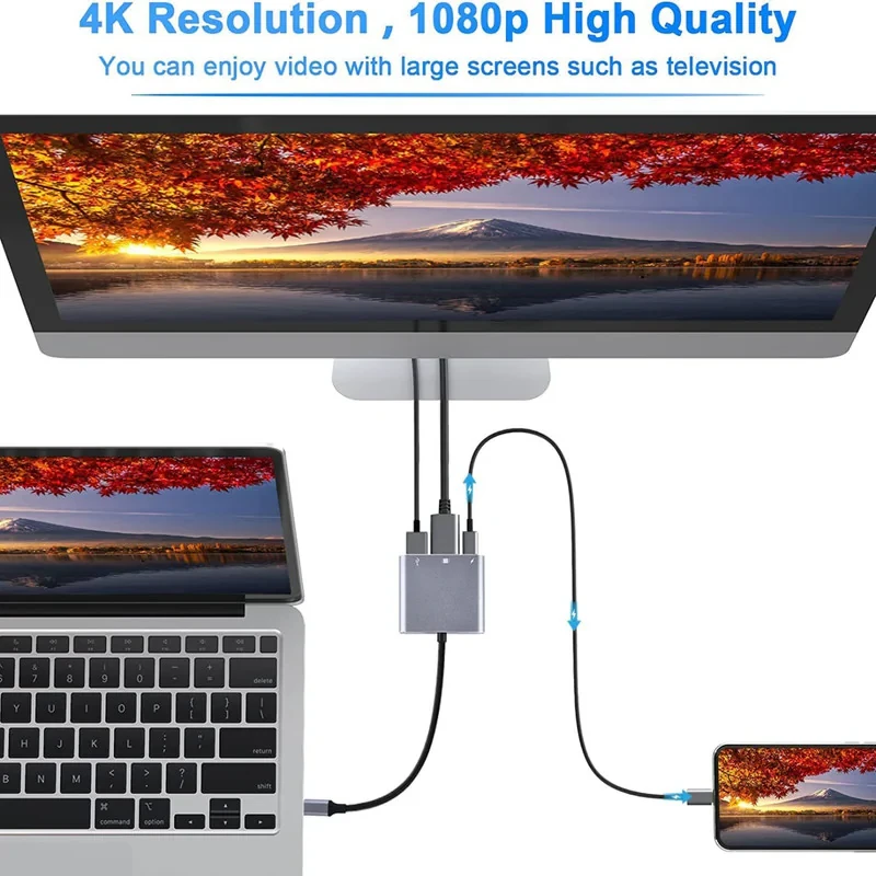 مبدل USB-C به USB-C  USB 3.0  HDMI 4K  مدل Adapter 3 in1