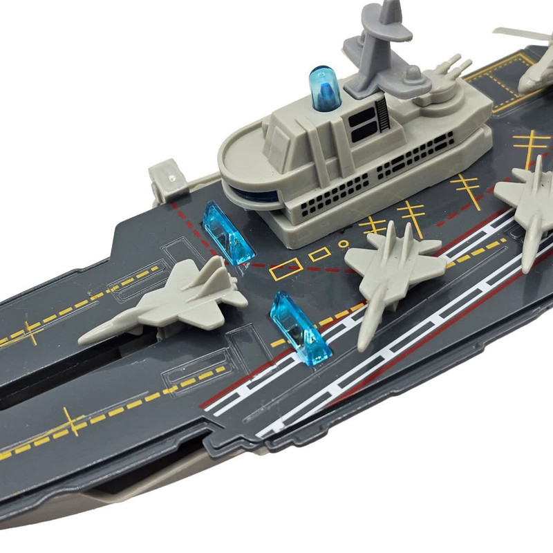 ناو هواپیمابر ناب سل مدل فلزی چراغدار موزیکال کد The Musical Lighted Aircraft Carrier به همراه 4 عدد هواپیما و یک عدد هلیکوپتر