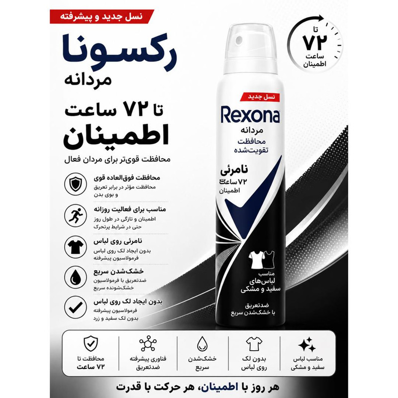 اسپری ضد تعریق رکسونا مدل Russ Invisible Black & White 72H حجم 200 میلی لیتر