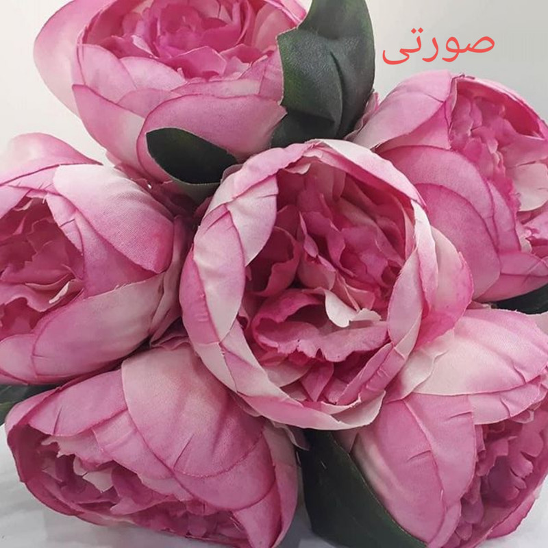 گل مصنوعی طرح پیونی کد pa0085 - دارای 6 گل قابل جدا شدن از شاخه، قابل شستشو، جنس پارچه، ابعاد 18×18×23 سانتی‌متر، وزن 300 گرم