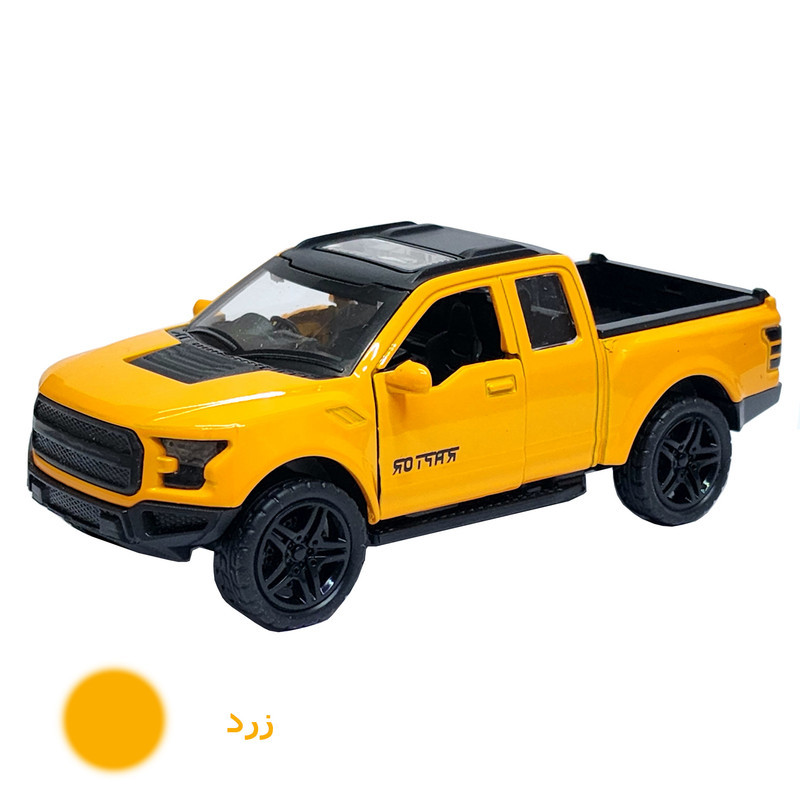 ماشین بازی آفرود فلزی طرح فورد RAPTOR عقب‌کش با در و صندوق بازشو، چراغ و افکت صوتی، طراحی دقیق و حرکت جلو و عقب
