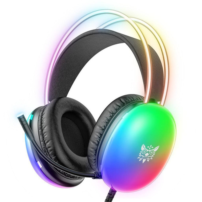 هدست گیمینگ اونیکوما مدل X25 RGB با نویز کنسلینگ میکروفون (ENC)، بدون قابلیت شارژ، اتصال از طریق جک 3.5 میلی متری صدا، دارای دکمه قطع و وصل میکروفون و دکمه کنترل صدا، طراحی ارگونومیک و بالشتک‌های نرم و قابل تنظیم، مقاوم در برابر رطوبت و عرق
