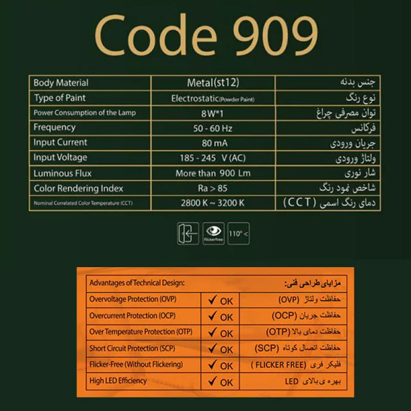 چراغ دیواری دکوراتیو سازه لایت کد 909