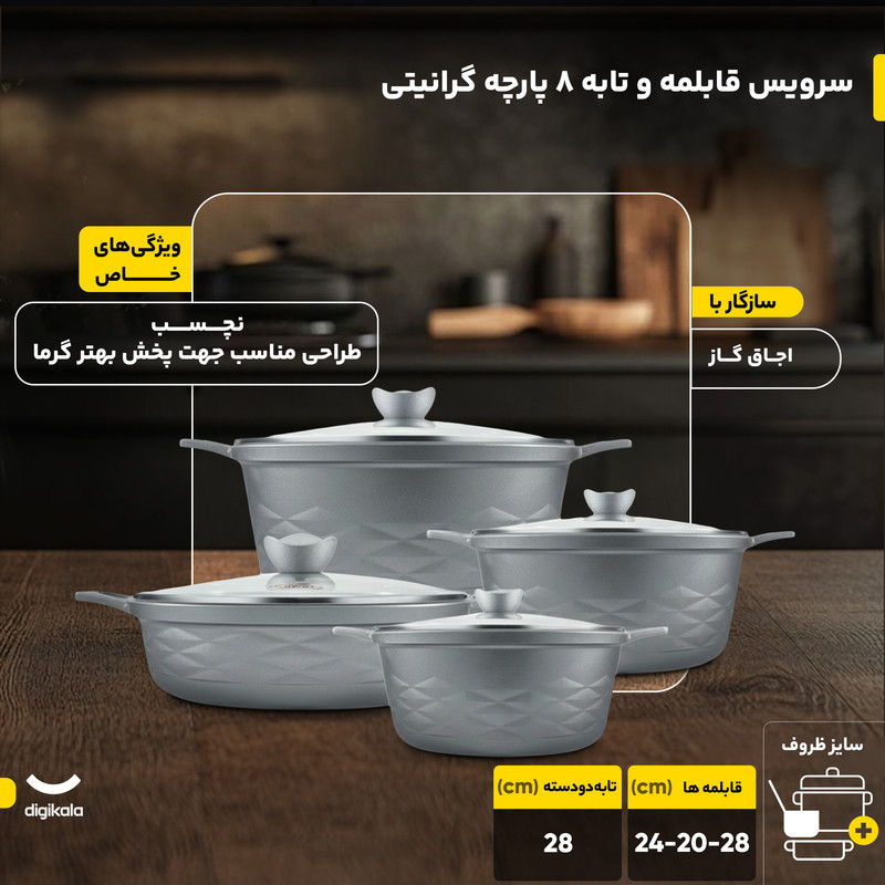 سرویس قابلمه و تابه گرانیتی 8 پارچه نالینو مدل الیتا