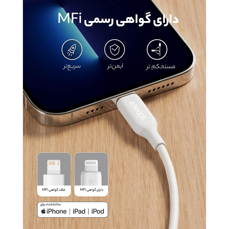 کابل تبدیل USB به لایتنینگ انکر مدل Anker PowerLine A8812 طول 0.9 متر