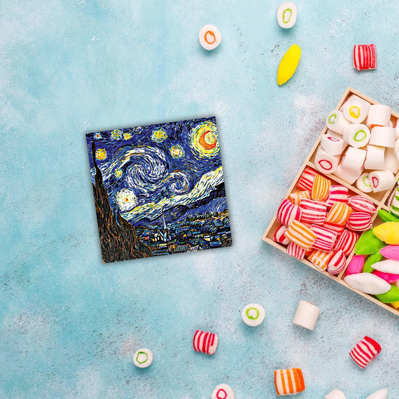 زیر لیوانی مدل رومادون طرح نقاشی شب پر ستاره ونگوگ VanGogh کد 05