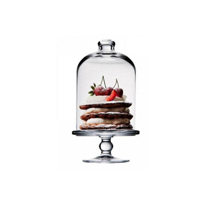 ظرف سرو پایه‌دار و در‌دار شیشه‌ای مدل Midi Patisserie 96698، مناسب سرو کاپ کیک و ماکارون، قطر سینی 12.5 سانتی‌متر