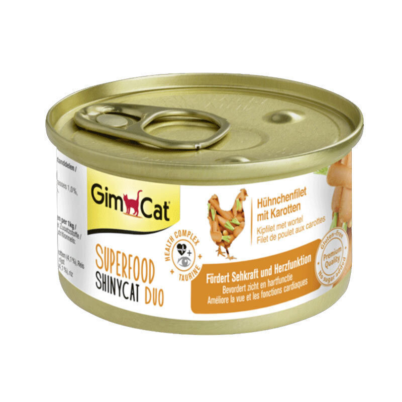کنسرو غذای گربه بالغ جیم کت مدل Superfood Chicken Fillet & Carrot طعم فیله مرغ و هویج وزن 70 گرم بسته 6 عددی