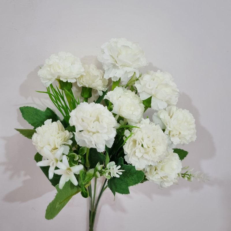 گل مصنوعی بوته میخک مینیاتور 10 عدد، ابعاد 17×17×32 سانتی‌متر، وزن 100 گرم
