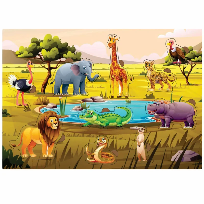 پازل 10 تکه چوبی مدل حیوانات صحرا مناسب برای کودکان