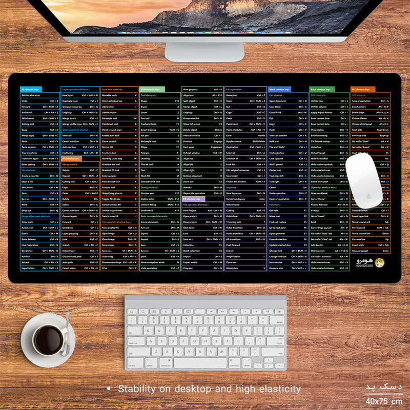 ماوس پد هومرو مدل MX1760-1 طرح شورتکات های کیبورد keyboard shortcuts پریمیوم