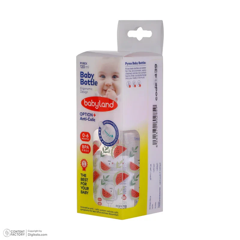 شیشه شیر بیبی لند مدل کلاسیک ارتودنسی پیرکس کد 05424 گنجایش 120 میلی لیتر