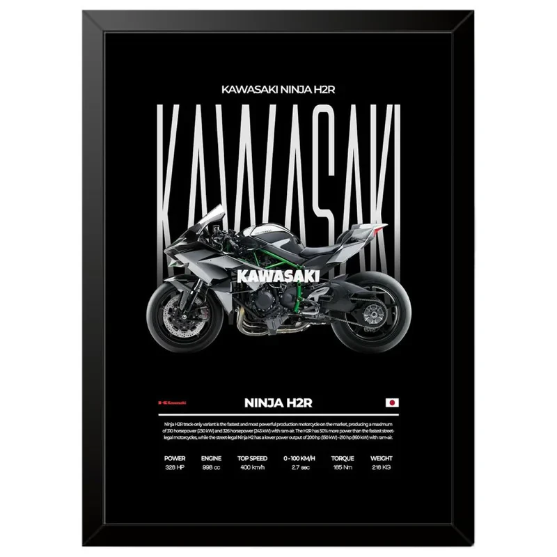 تابلو بکلیت طرح موتور سنگین نینجا کاوازاکی NINJA KAWASAKI H2R مدل b-po1692 فریم مشکی