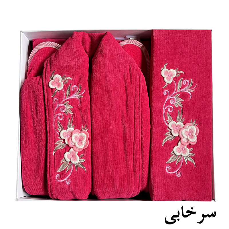 سرویس حوله پالتویی 4 تکه طرح ماریبور مدل گلبرگ کد 1