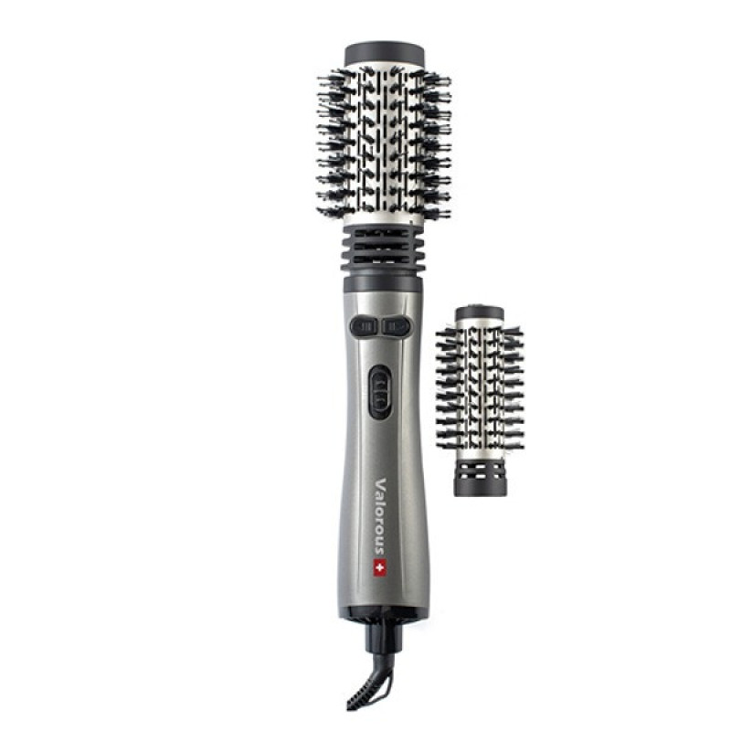 سشوار برس‌دار چرخشی 1200 وات والوروس مدل VL-507، موتور AC، وزن 950 گرم، المنت سرامیک، دارای سری برس‌دار گرد باریک، سری برس‌دار گرد پهن با ویژگی فرکنندگی، صاف‌کنندگی، حجم‌دهندگی، با قابلیت تنظیم دما
