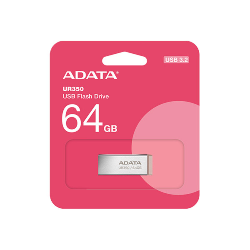 فلش مموری ای‌دیتا مدل UR350 ظرفیت 64 گیگابایت، رابط USB 3.2، سرعت خواندن 100 مگابایت بر ثانیه، مقاوم در برابر ضربه و سازگار با ویندوز و مک