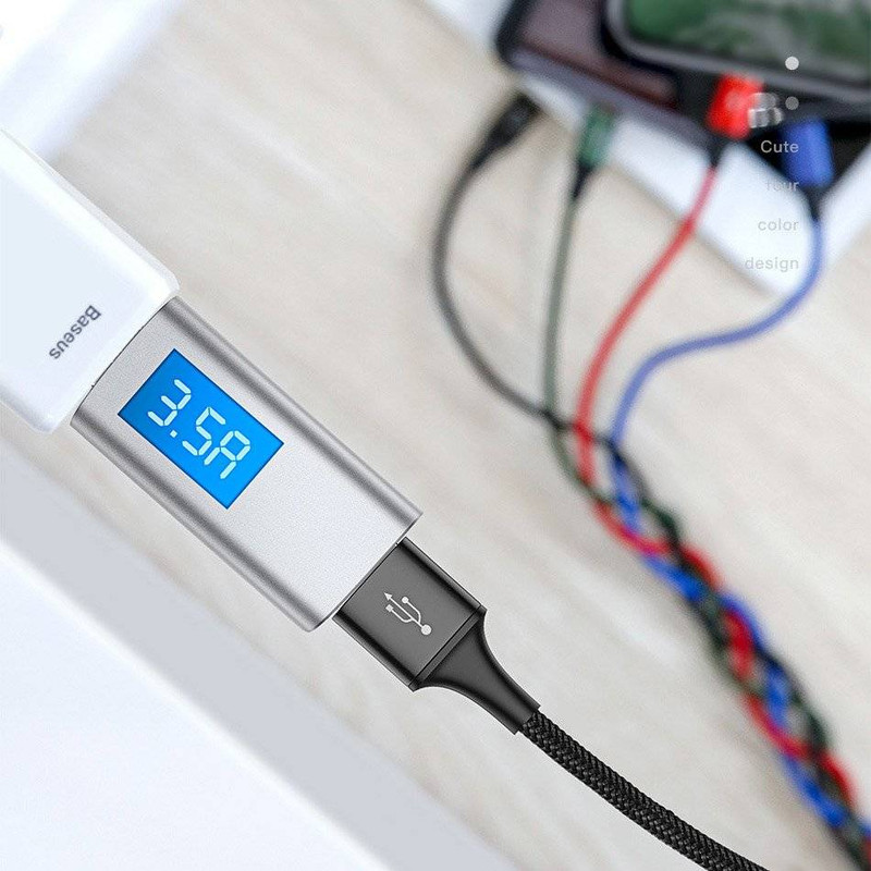 کابل تبدیل USB به لایتنینگ microUSB USB-C باسئوس مدل CA1T4-B01 طول 1.2 متر