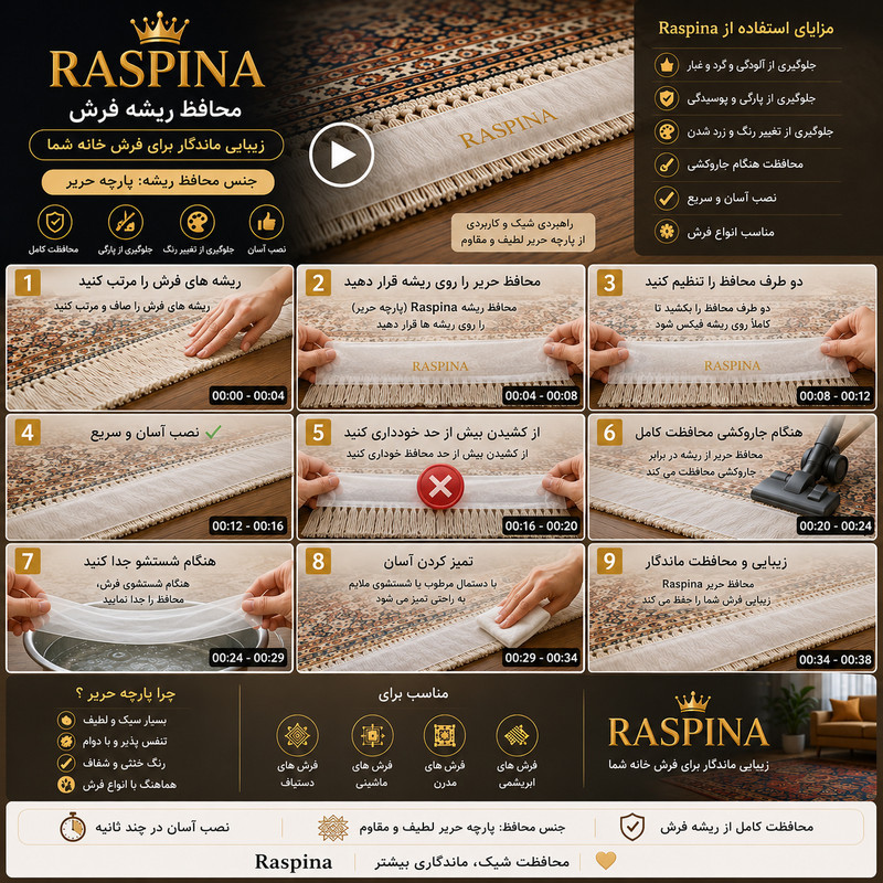 محافظ ریشه فرش راسپینا مدل 9 متری مجموعه دو عددی