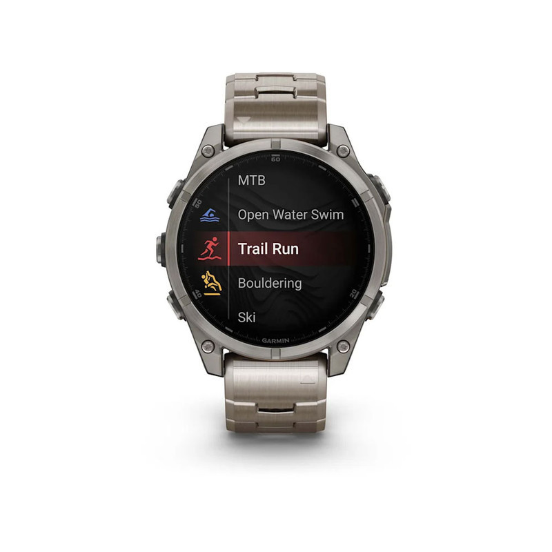 ساعت هوشمند گارمین مدل Fenix 8 - 47mm دارای قابلیت های صفحه نمایش لمسی، کنترل موسیقی، کنترل سطح اکسیژن خون، ضد آب، بند تیتانیوم