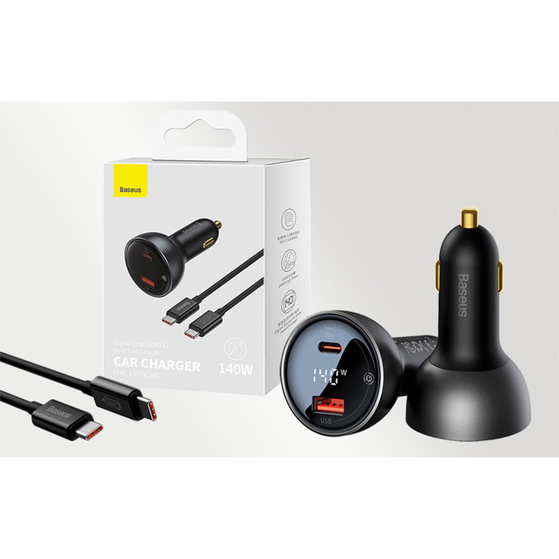 شارژر فندکی 140 وات بیسوس مدل UC 140w set به همراه کابل تایپ سی