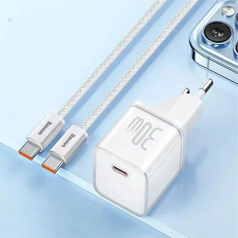 شارژر دیواری 30 وات بیسوس مدل GAN5 mini 30W به همراه کابل تبدیل USB-C