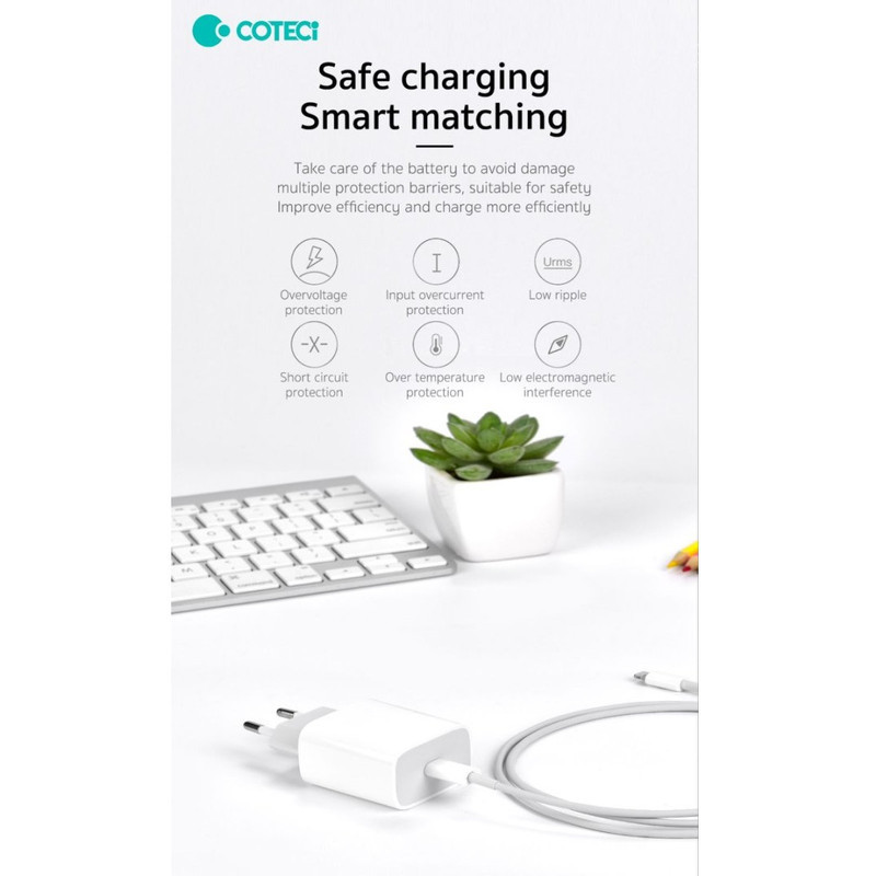 شارژر دیواری 20 وات کوتتسی مدل cs5193 به همراه کابل لایتنینگ