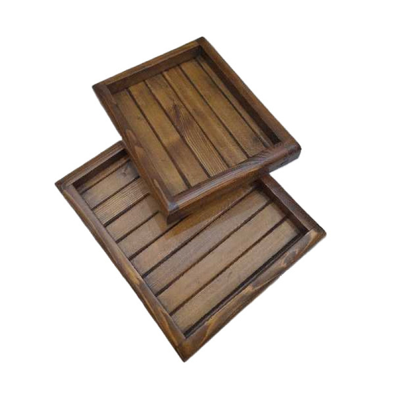 سینی سرو چوبی مدل nr2024، مجموعه 2 عددی، ابعاد سینی بزرگ 30×34 سانتی‌متر و ابعاد سینی کوچک 30×22 سانتی‌متر