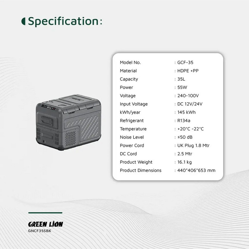 یخچال فریزر خودرو گرین لاین مدل GCF-35 ظرفیت 35 لیتر