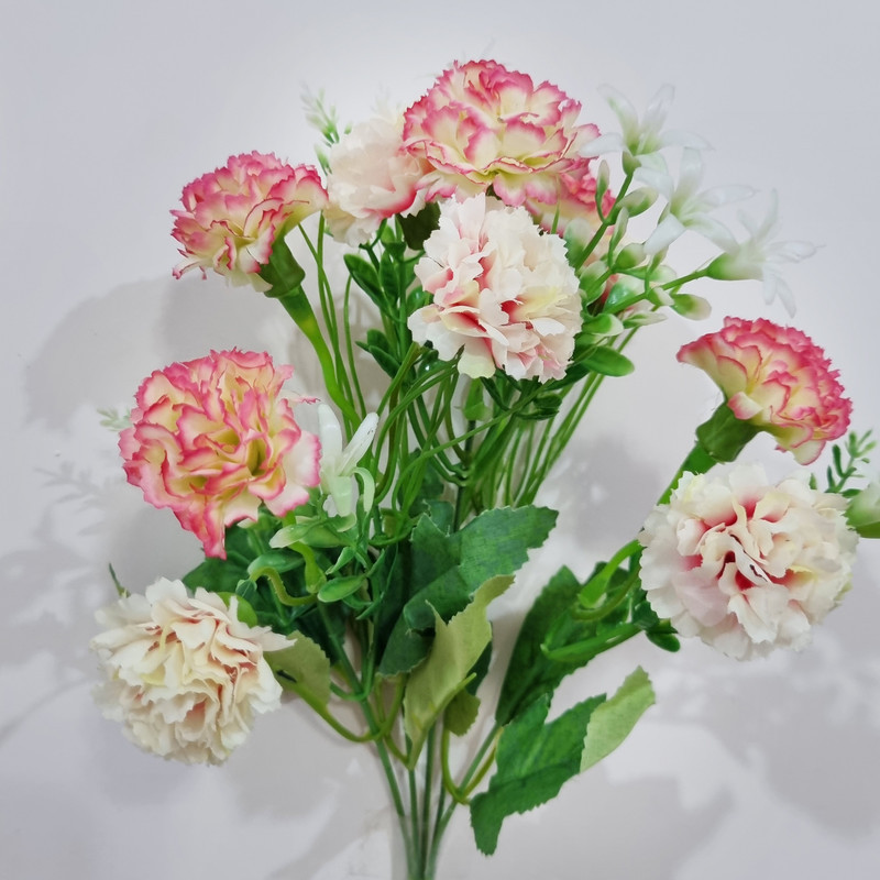 گل مصنوعی بوته میخک مینیاتور 10 عدد، ابعاد 17×17×32 سانتی‌متر، وزن 100 گرم
