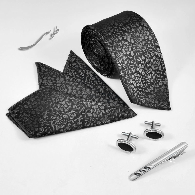 ست کراوات و دستمال جیب و دکمه سردست و گیره کراوات مردانه مدل 570C