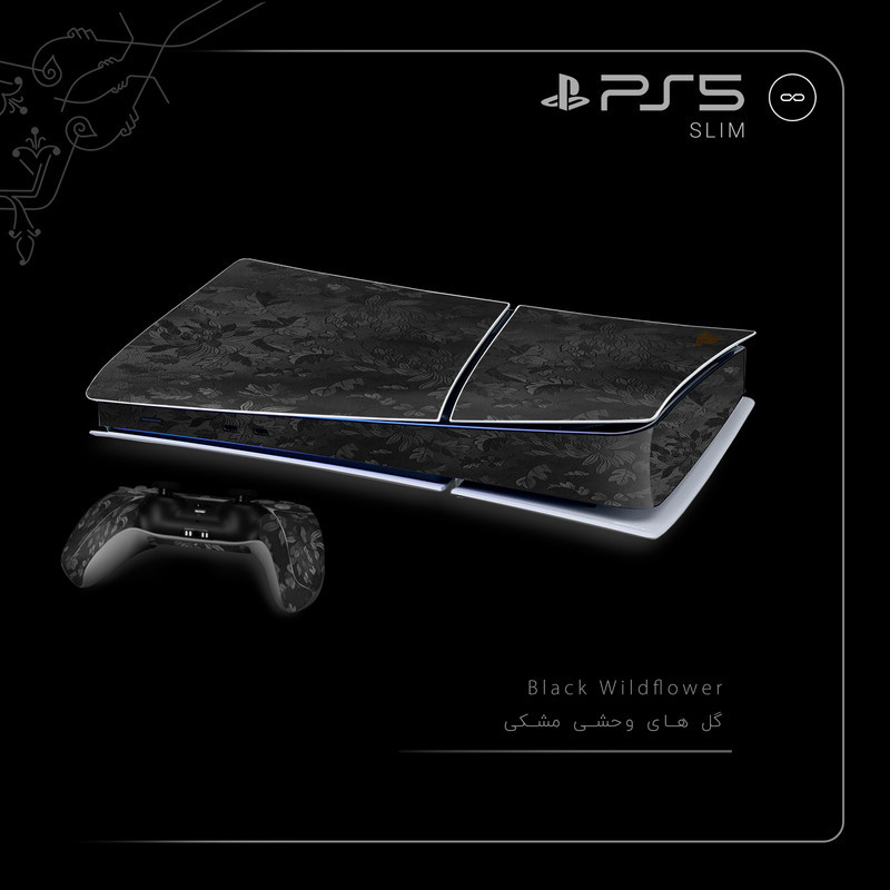 برچسب کنسول و دسته بازی ماهوت PS5 Slim Digital Edition مدل Black Wildflower