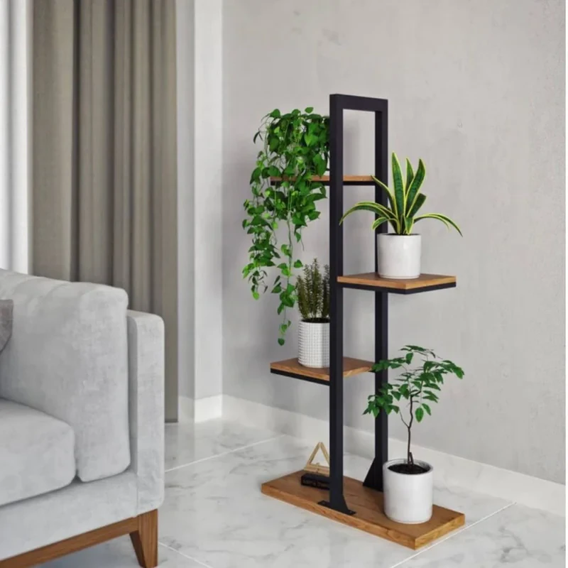 استند گل ایستاده مدل G-15 با پروفیل فلزی مقاوم و طبقات MDF ضدآب، مناسب برای گل‌های آپارتمانی و گیاهان آبی، طراحی استوانه‌ای با استحکام بالا و ابعاد 120x55x25 سانتی‌متر