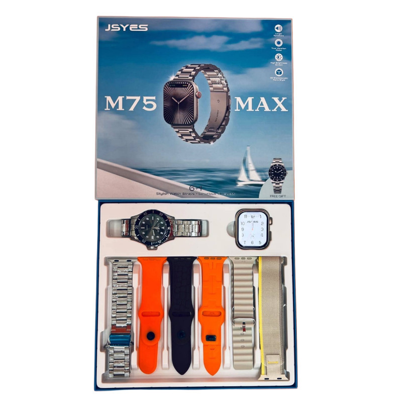ساعت هوشمند 49 میلی متری مدل M75 MAX با بند فلزی به همراه ساعت