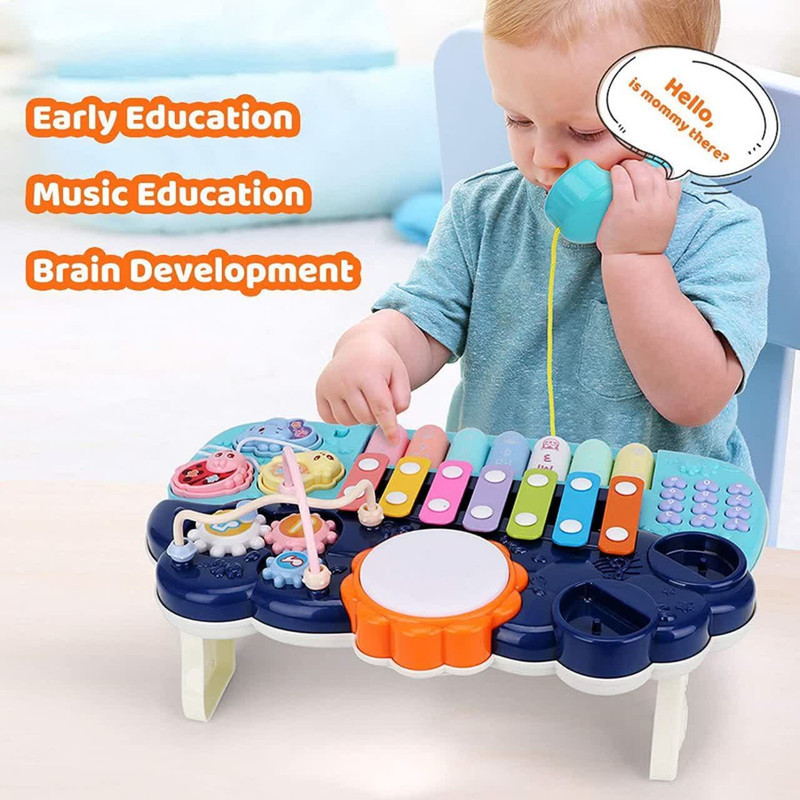 اسباب بازی ناب سل مدل پیانو، تلفن ، پازل ،درام ، بلز و بازی فکری چراغدار و موزیکال MULTIFUNCTION MUSICAL PIANO WITH LIGHT &MUSIC
