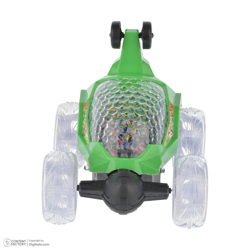 ماشین کنترلی مدل دیوانه با قابلیت حرکت 360 درجه، حرکت روی دو طرف و سطوح مختلف، دارای چراغ و افکت صوتی، بدنه پلاستیکی و 6 چرخ شفاف