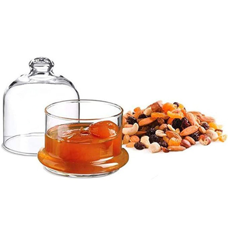 سرویس پذیرایی پاشاباغچه مدل Basic ظرف عسل و مربا کریستال مجموعه 2 عددی سایز بزرگ و کوچک، ارتفاع کلی 14 و 12 سانتی‌متر، قطر سطح مقطع 11.8 و 9 سانتی‌متر، قطر در 11 و 8 سانتی‌متر
