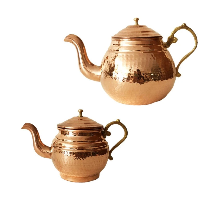 قوری مسی مدل شکمی دسته برنجی کد ZH426  مجموعه 2 عددی
