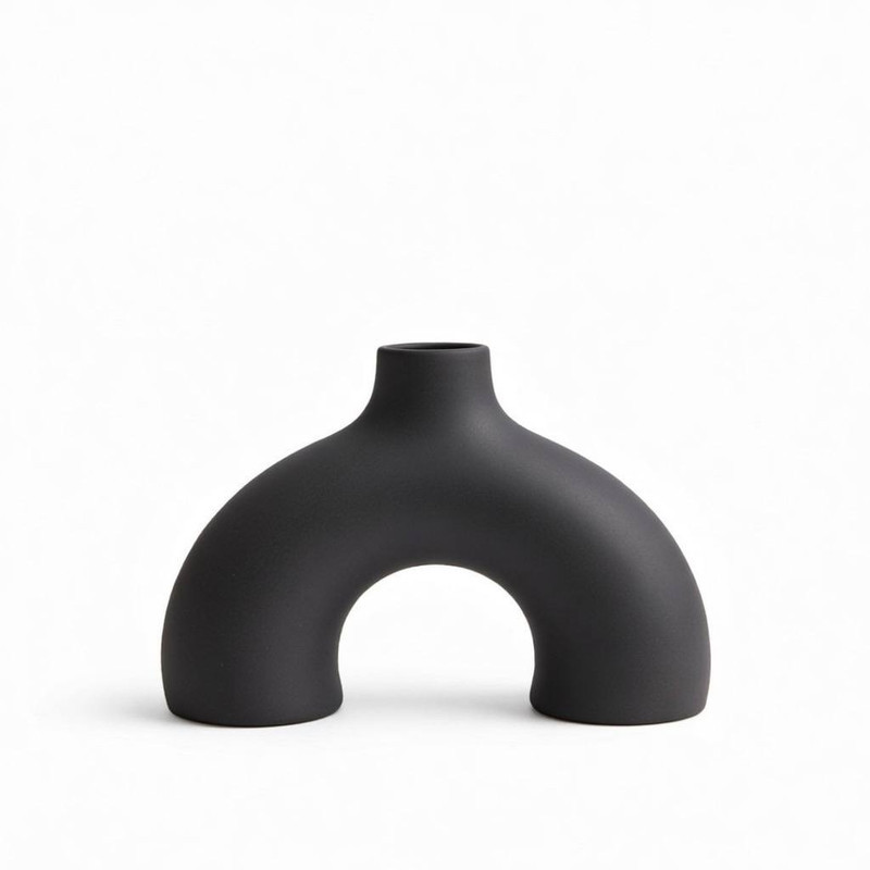 گلدان دکوری سفالی رومیزی با فرم کروی مناسب گل‌های خشک و تزئینی مدل nim donut کد d1 با ابعاد 18x20x18 سانتی‌متر و وزن 200 گرم