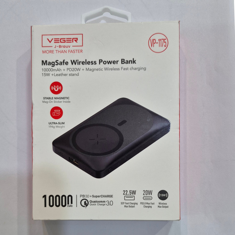پاوربانک بیسیم 22.5 وات وگر مدل VP-1175 ظرفیت 10000 میلی‌آمپر ساعت