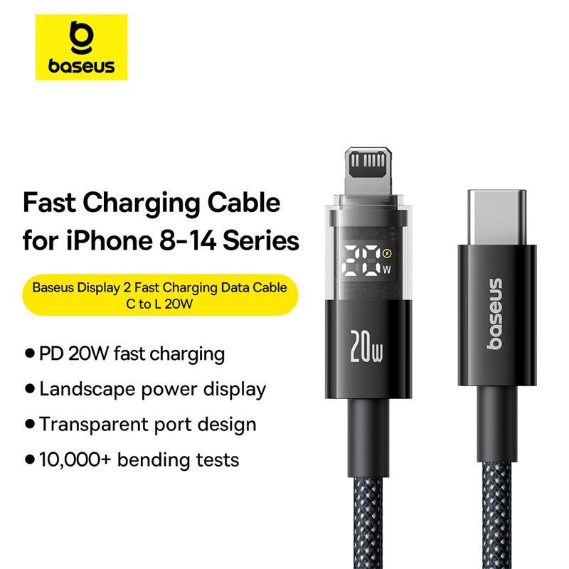 کابل تبدیل USB-C به لایتنیگ بیسوس مدل Display 2 Fast Charging طول 2 متر
