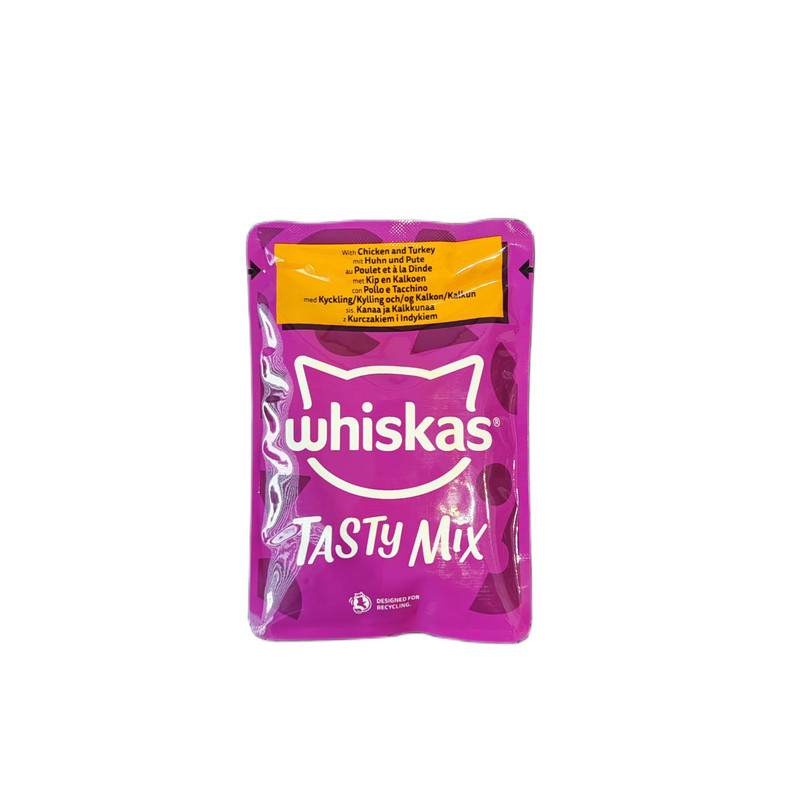 پوچ گربه بالغ ویسکاس مدل TASTY MIX طعم مرغ، بوقلمون وزن 85 گرم