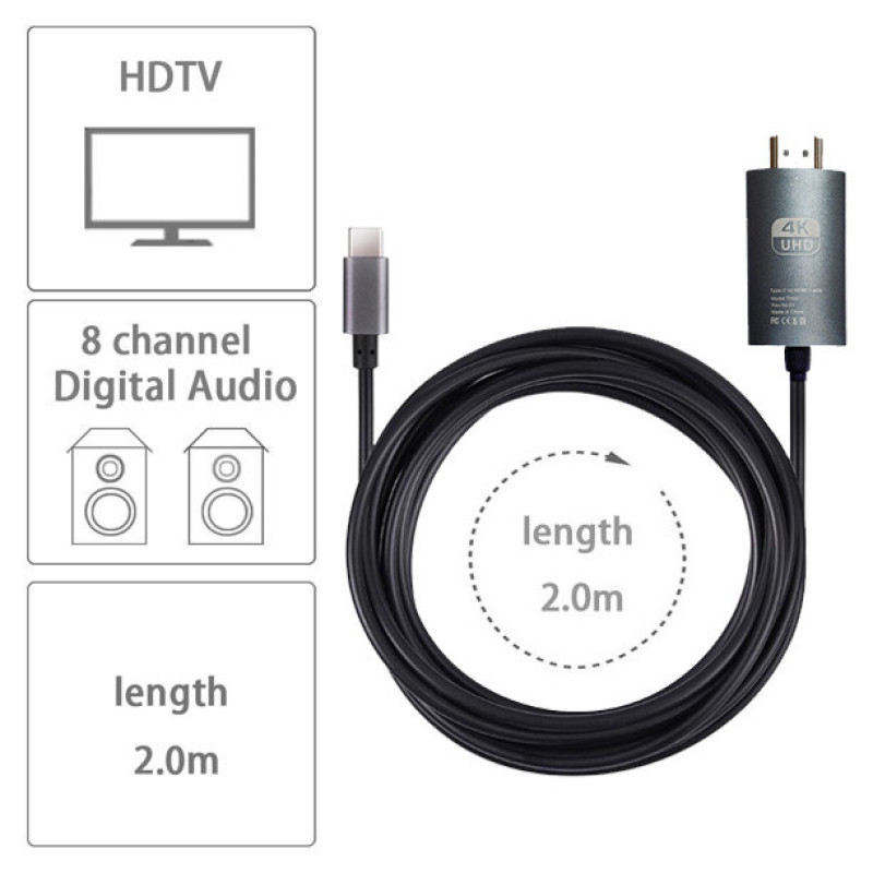 کابل تبدیل USB-C به HDMI مدل TH001 طول 2 متر