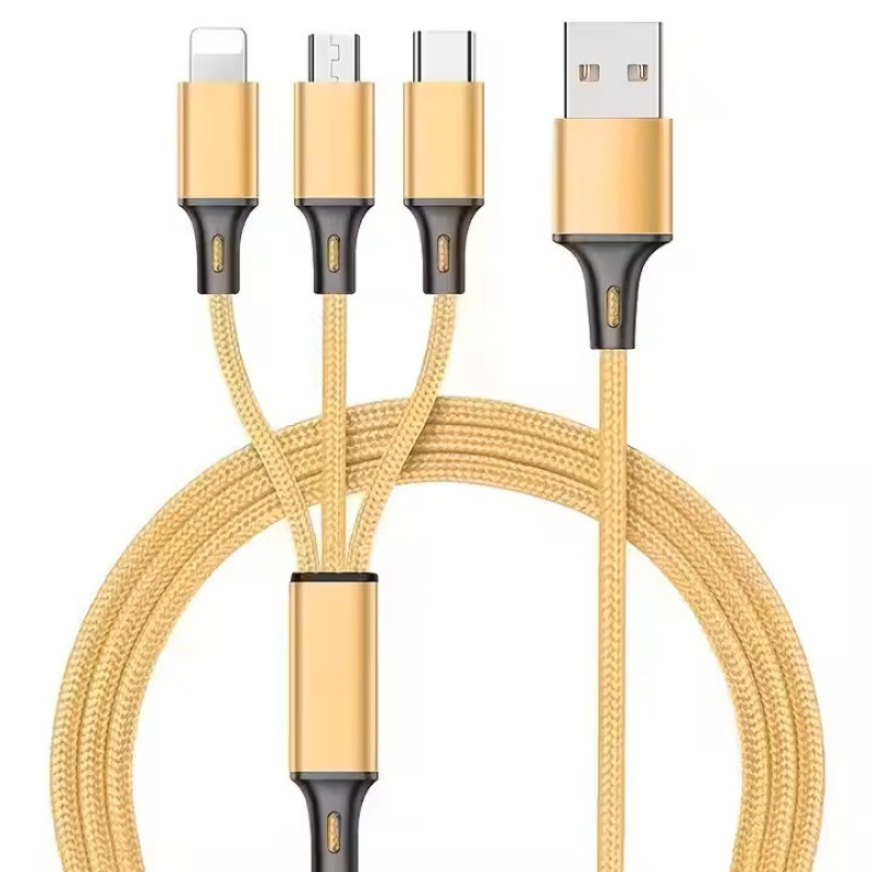 کابل تبدیل USB به micro USB  لایتنینگ  USB-C مدل best 3in1 طول 1.2 متر